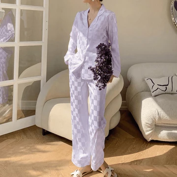 Stelan Piyama Baju Tidur Wanita Lengan Panjang Celana Panjang Satin Import PSLUX