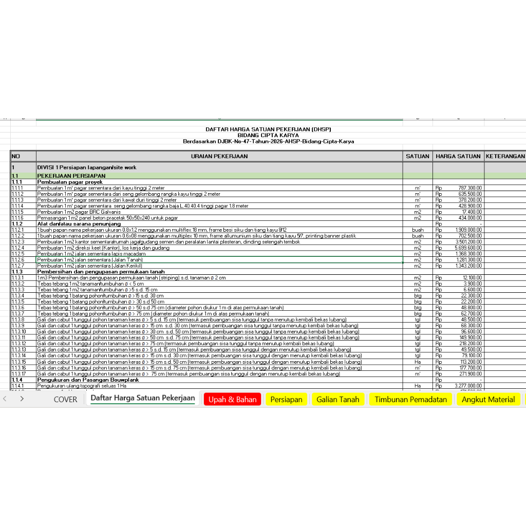 Jual AHSP 2026 UPDATE TERBARU CIPTA KARYA (2024 & 2025 & 2026) FORMAT ...