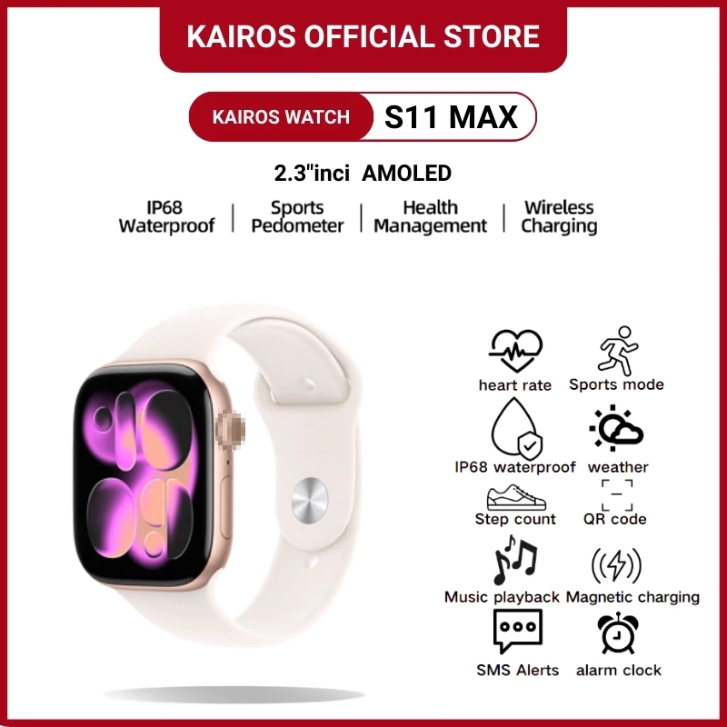 Kairos Smartwatch S11 Max with 2.3" HD AMOLED GPS NFC Waterproof Bluetooth Call Jam Smartwatch Wanita Pria Monitor Detak Jantung Tekanan Darah wireless charging Dan Ganti Wallpapper Jam Tangan Wanita Jam Tangan Couple Jam Tangan Digital Wani
