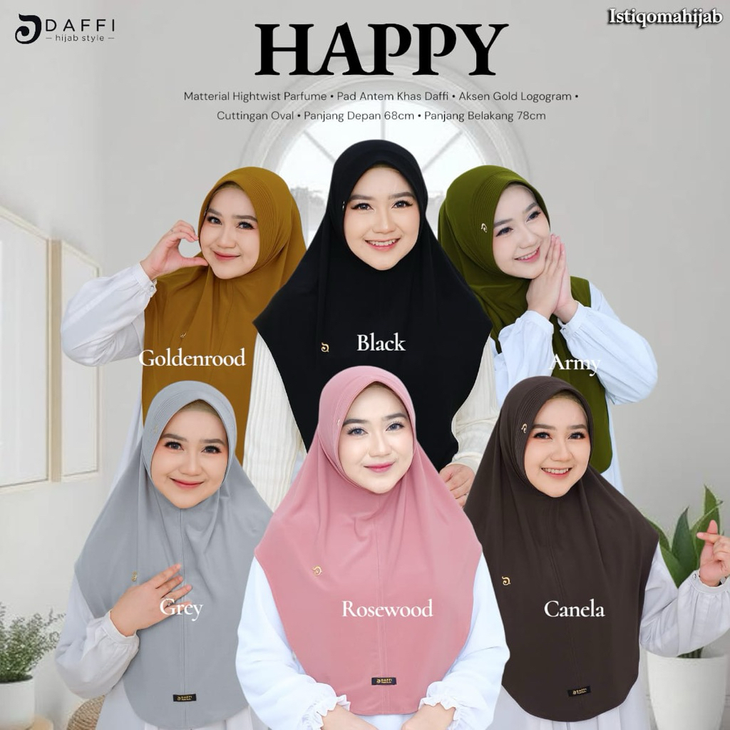 HAPPY Daffi Hijab Instan Bergo Jilbab Best Seller Pad Antem 