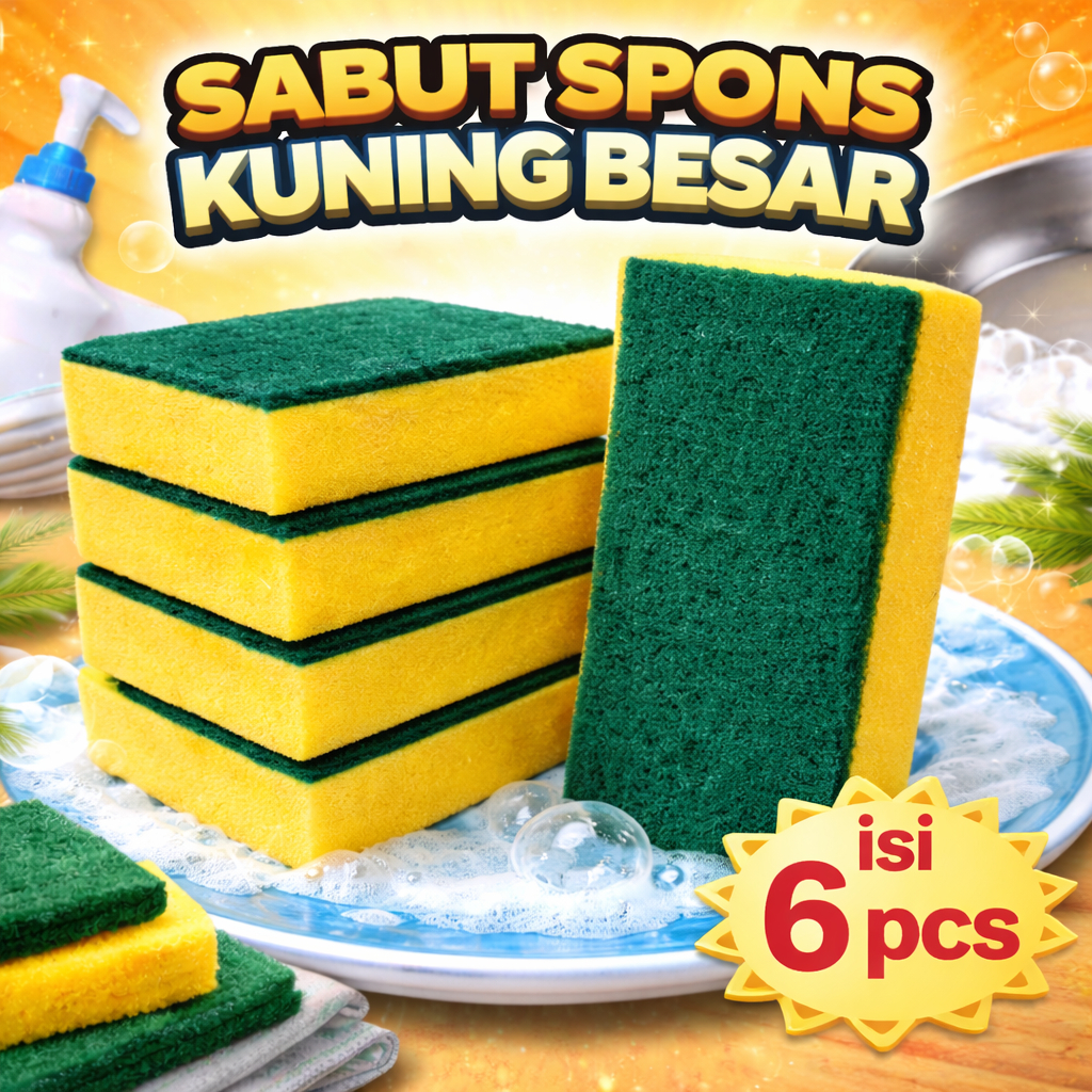 Jual ALFA Sabut Spons Cuci Piring Besar Kuning Isi 6 - Sponge Busa 2 ...