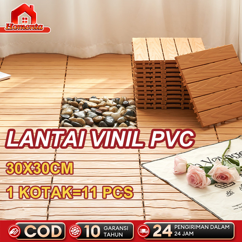Homenta Lantai Plastik WPC Decking Tile DIY Luar Ruangan Plastik Lantai PVC 30x30cm Balkon Rumput Taman Luar Dekorasi