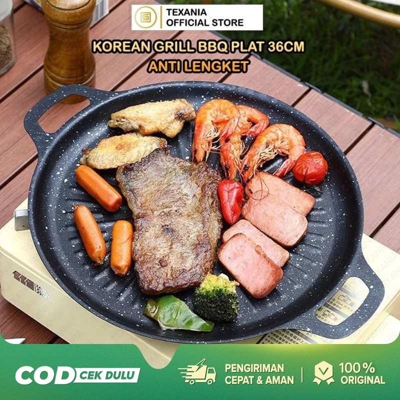 TEXANIA Korean Grill BBQ Plate 36cm Anti Lengket Kitchenware Praktis dan Efisien untuk Memasak BBQ Korea