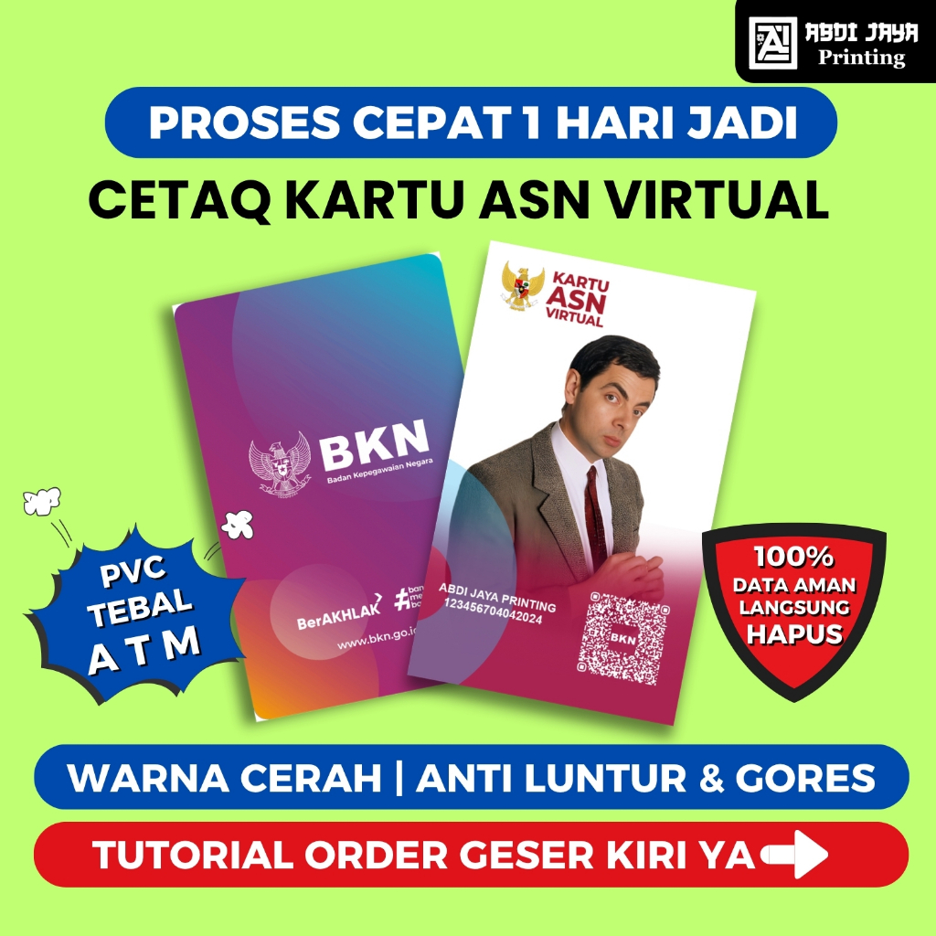 Jual Cetaq Kartu ASN Virtual PPK (PVC Tebal A T M) 1 HARI JADI | Bisa ...