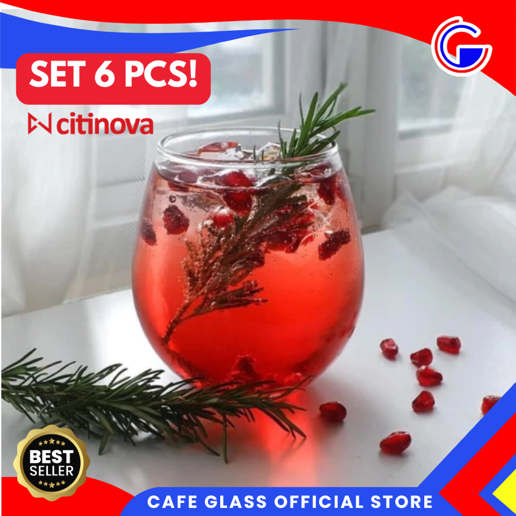 Gelas Kaca Bulat 6 Pcs Citinova Tuscany - Mug Gelas Kopi Aesthetic - Gelas Wine Tanpa Kaki - Stemless Lowball Glass