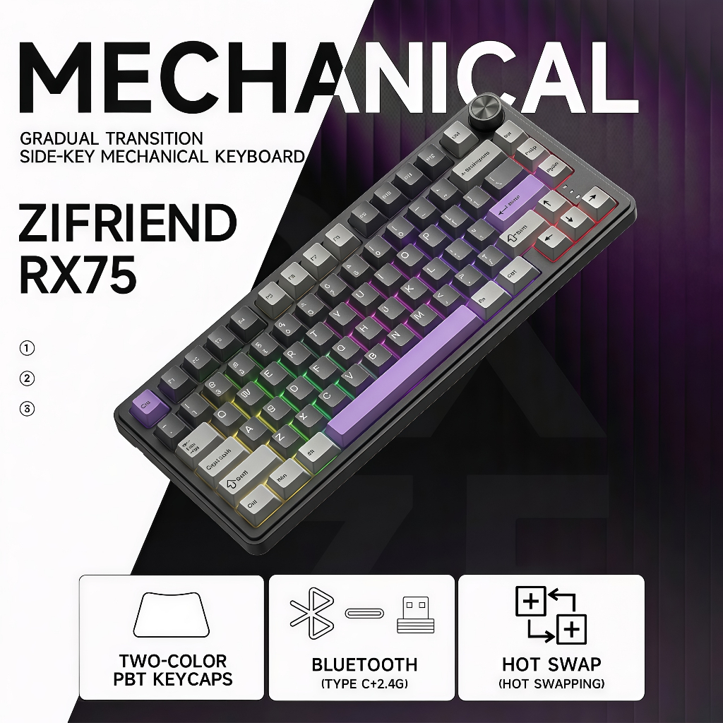 Jual ZIFRIEND RX75 PRO Gaming Keyboard 5PIN Hotswap Wireless Mechanical ...