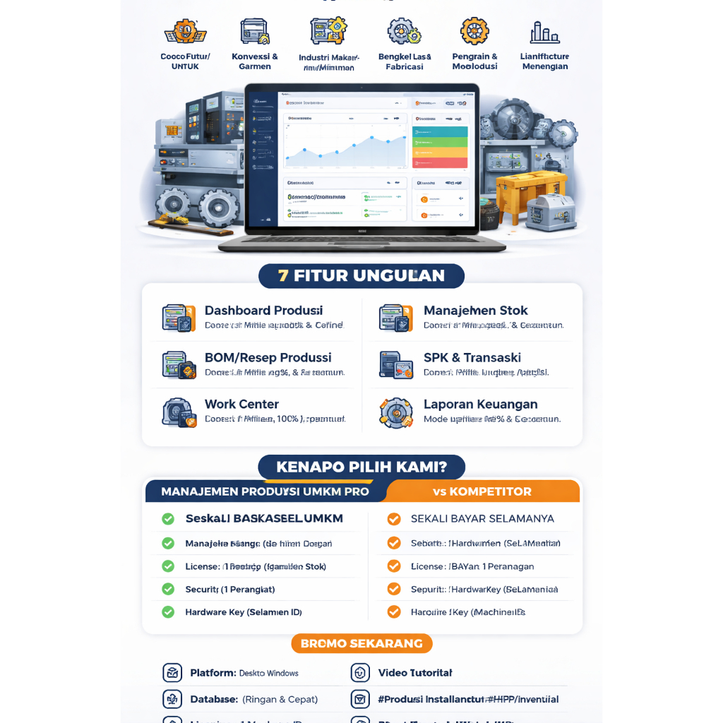 ID-Tech Software Produksi UMKM | MRP, BOM, SPK, Stok Bahan, HPP