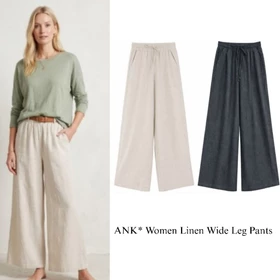 ANK* Women Linen Wide Leg Pants In 2 Colour Celana Kulot Wanita Branded Celana Kulot Wanita