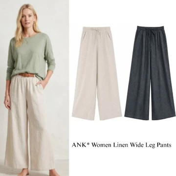 ANK* Women Linen Wide Leg Pants In 2 Colour Celana Kulot Wanita Branded Celana Kulot Wanita