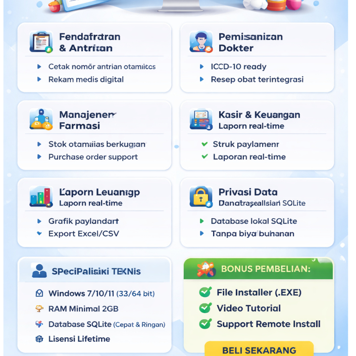 ID-Tech SIM Klinik Pratama | Pendaftaran, Rekam Medis, Obat, Kasir