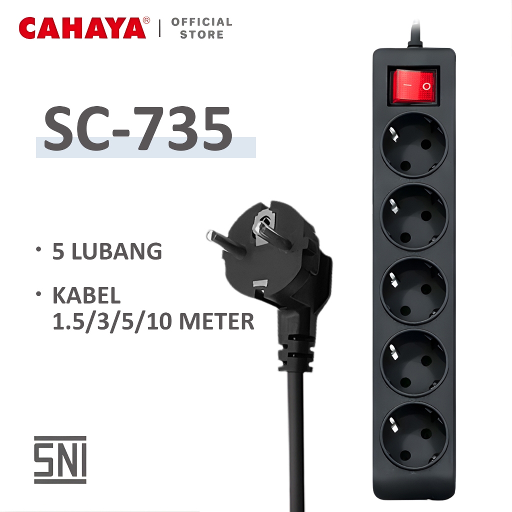 Cahaya - Stop Kontak + Kabel 2/3/4/5 Lubang 1.5/3/5/10 Meter Ber-sni Putih/hitam - foto 4