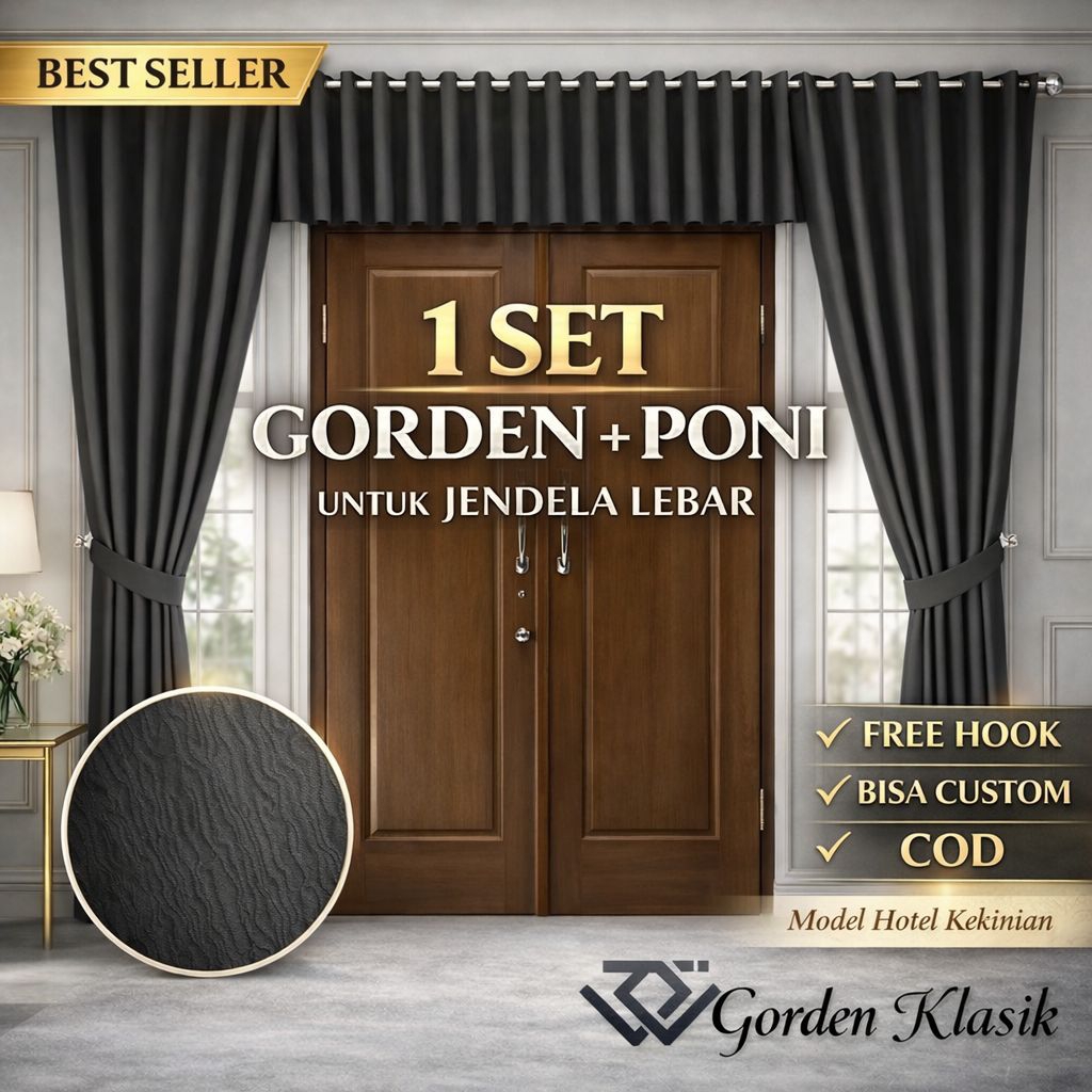 Gorden Satu Set Jendela dan Pintu Murah import Motif Polos Poni Atas Pintu Ruang Tamu