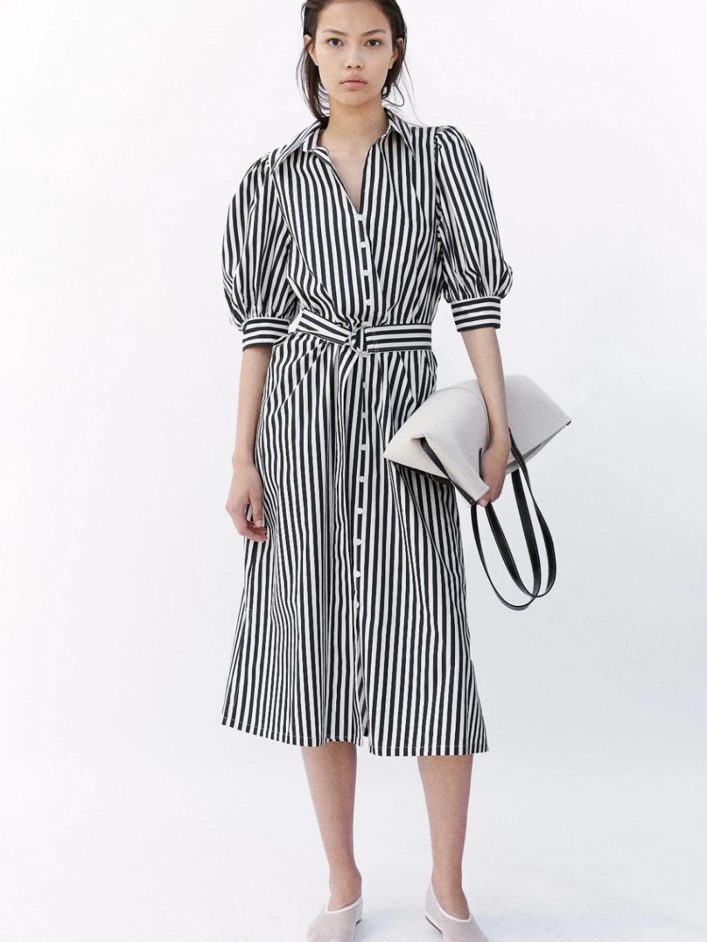 HM Women's Cotton Shirt Dress (No Belt) - Dress Katun Striped - 2171