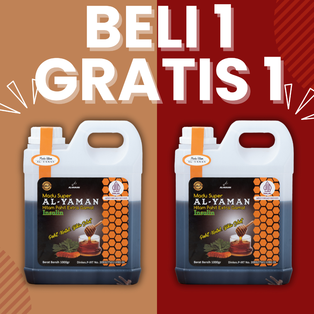 Al-Yaman Beli 1 Gratis 1 Madu Hitam Pahit Membantu Mengatasi Diabetes Basah Kering  dan Menurunkan Darah Tinggi 2kg