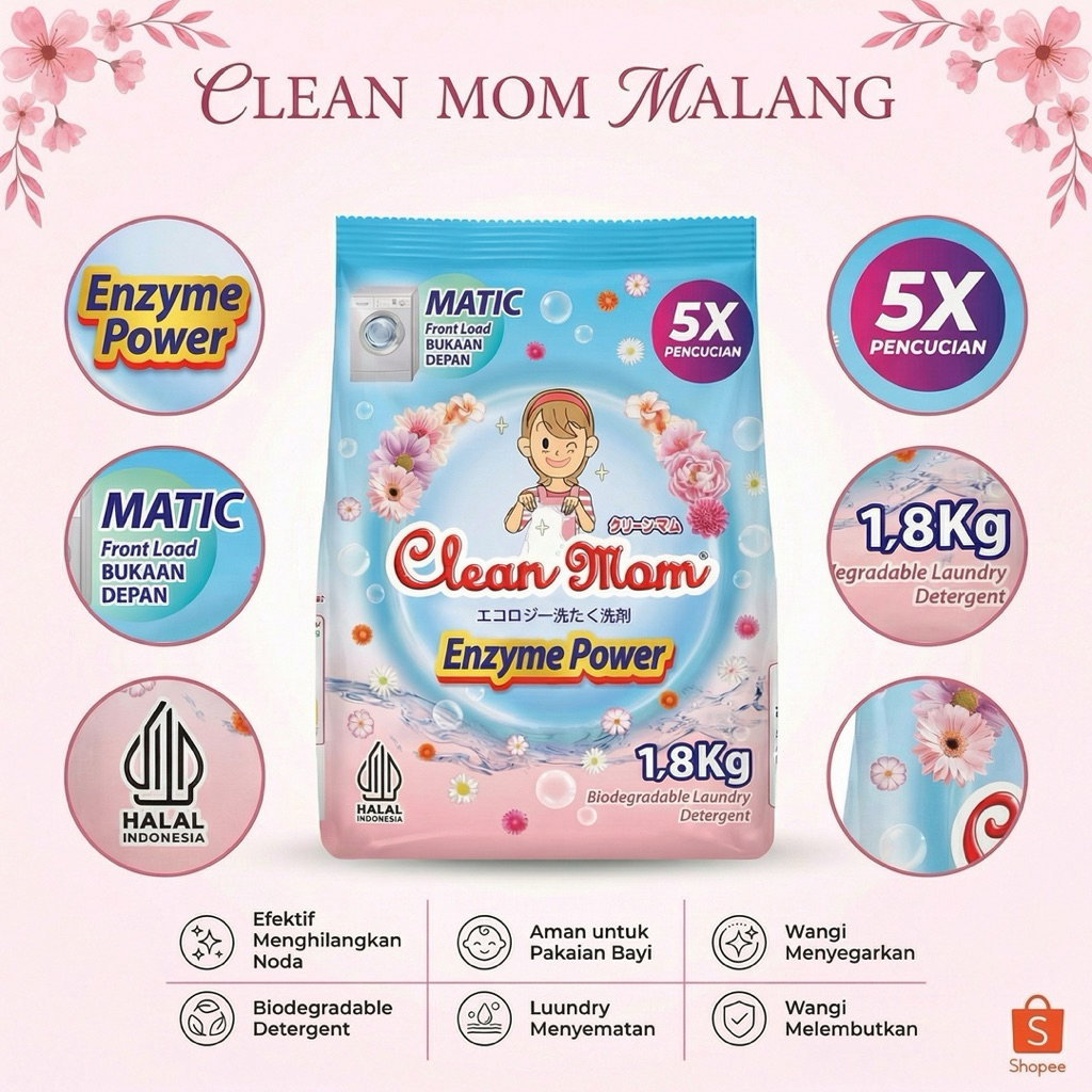 Jual Clean Mom Deterjen Bubuk 1,8 kg ENZYME FRONT LOAD MATIC | Shopee ...