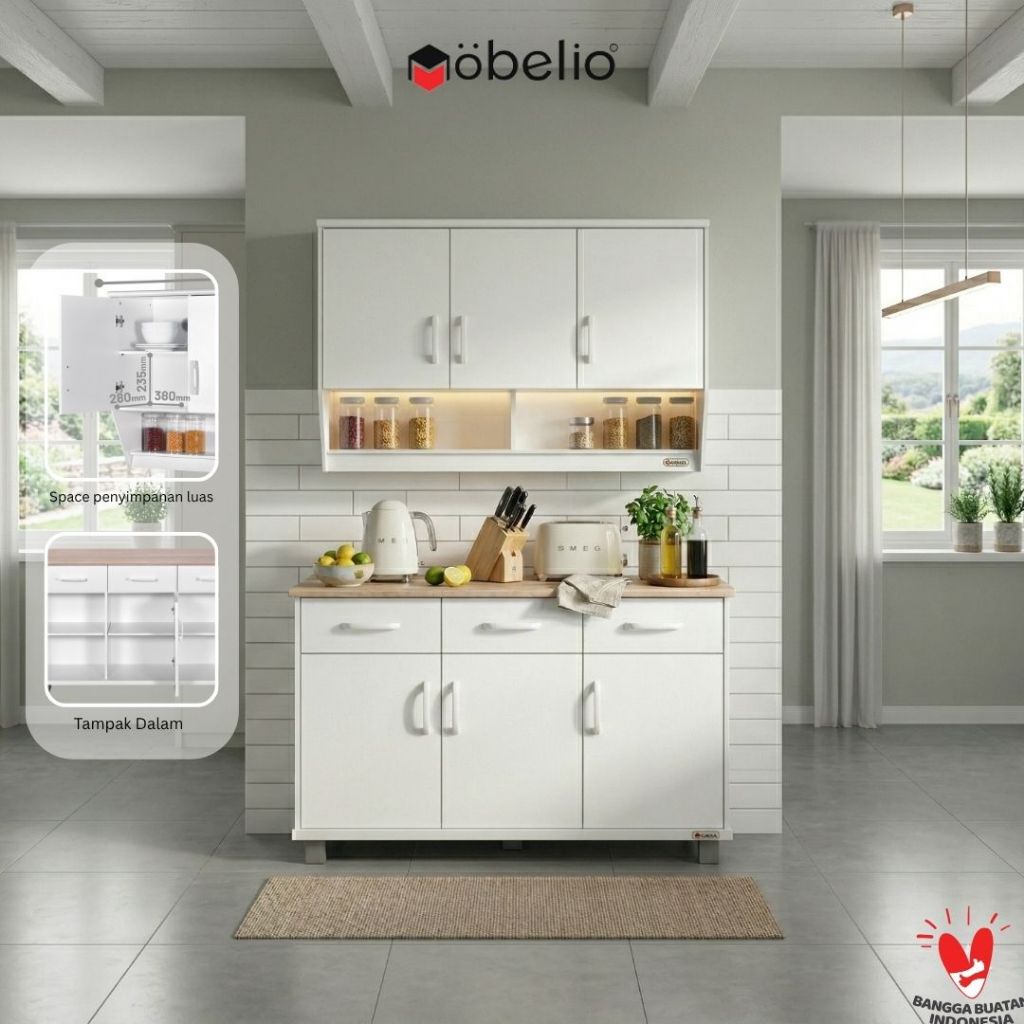 MOBELIO - Kitchen Set Lemari Atas Bawah 2 dan 3 Pintu Minimalis White Putih - LUNA