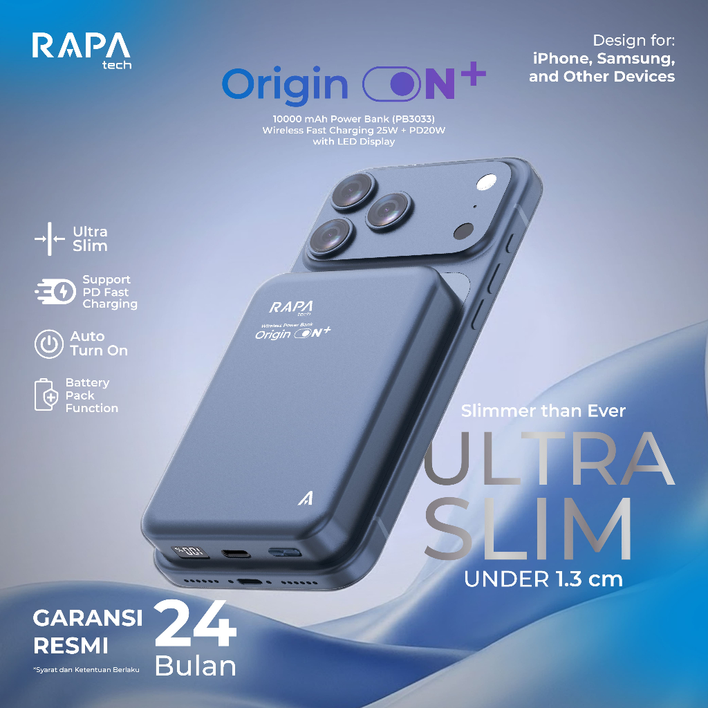 RAPAtech Power Bank Wireless 10.000 mAh for iPhone 13 14 Origin ON+ LED Display Wireless Fast Charging 15 W + PD 20W Powerbank Magsafe Fast Charging