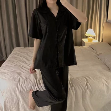 Baju Tidur Piyama Wanita Satin Premium Lengan Pendek Polos Minimalis Korean Style 2025