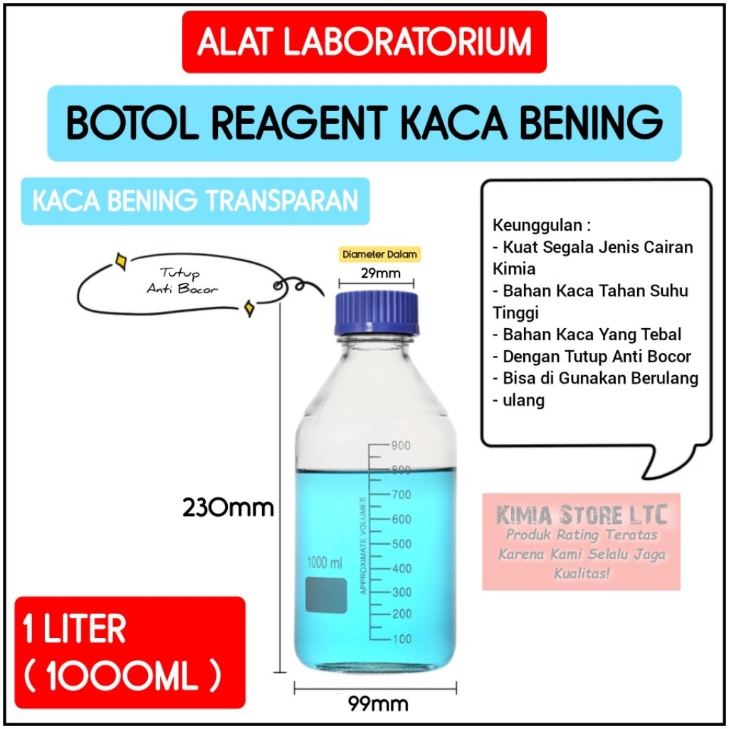 Jual BOTOL REAGENT 100ML, 250ML, 500ML, 1LITER, 2LITER ( BOTOL REAGEN ...