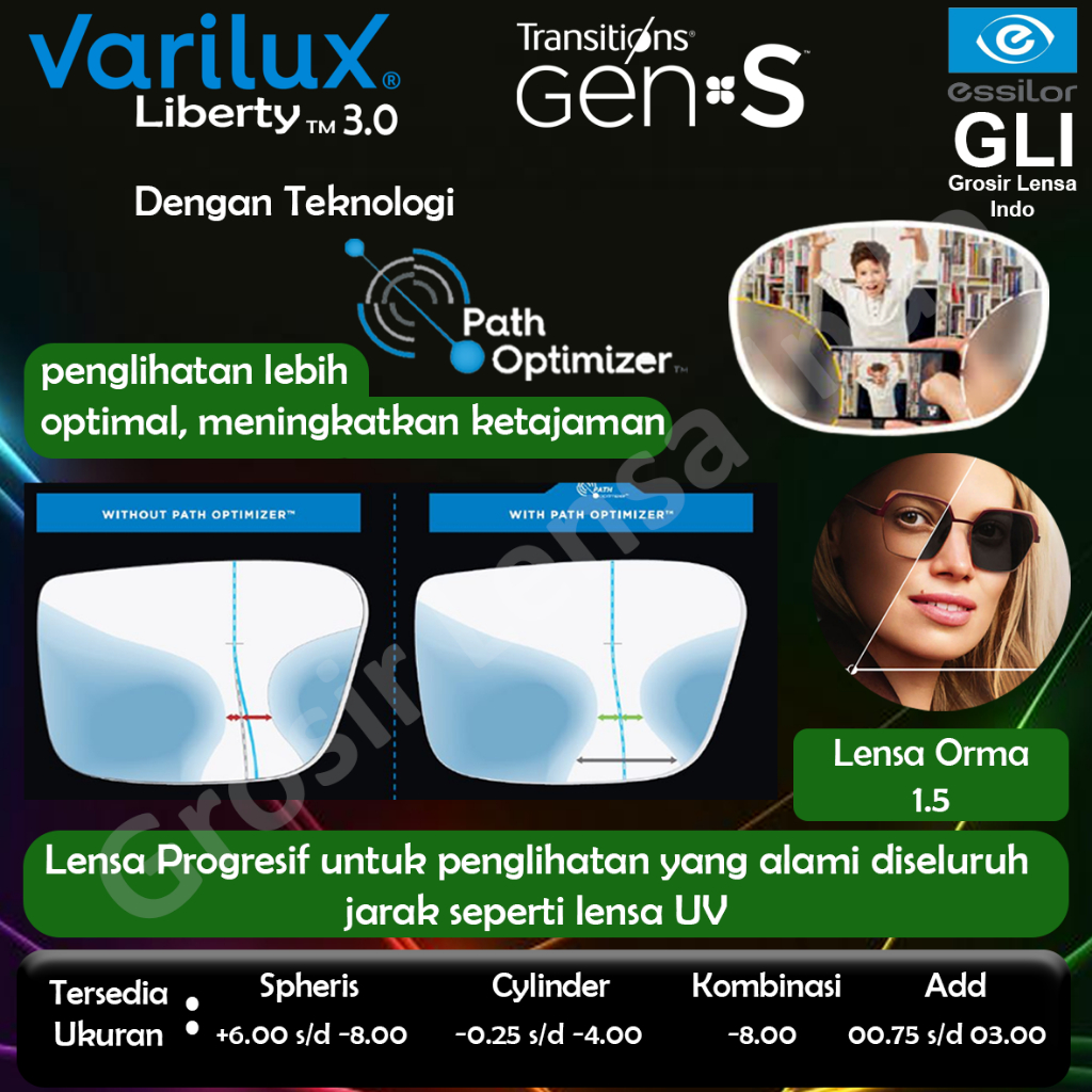 Jual Lensa Essilor Progresif VARILUX LIBERTY ORMA 1.5 TRANSITION GEN S ...