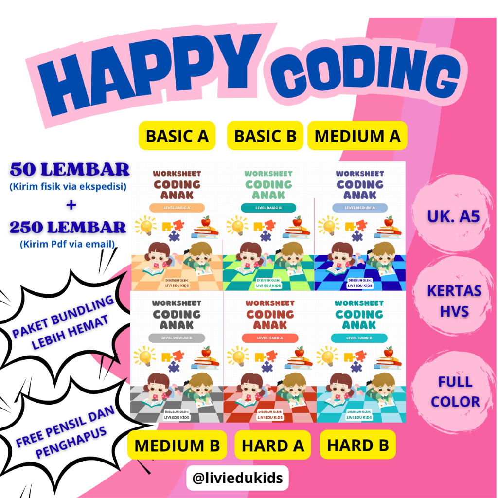 Jual 300 lembar Worksheet Coding Anak Paud TK SD | Produk fisik 50 lbr ...