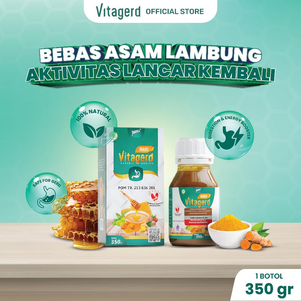 Madu Vitagerd Obat Lambung Asli Herbal Terbaik Atasi Asam Lambung Naik, Maag & Gerd Netto 350 Gram