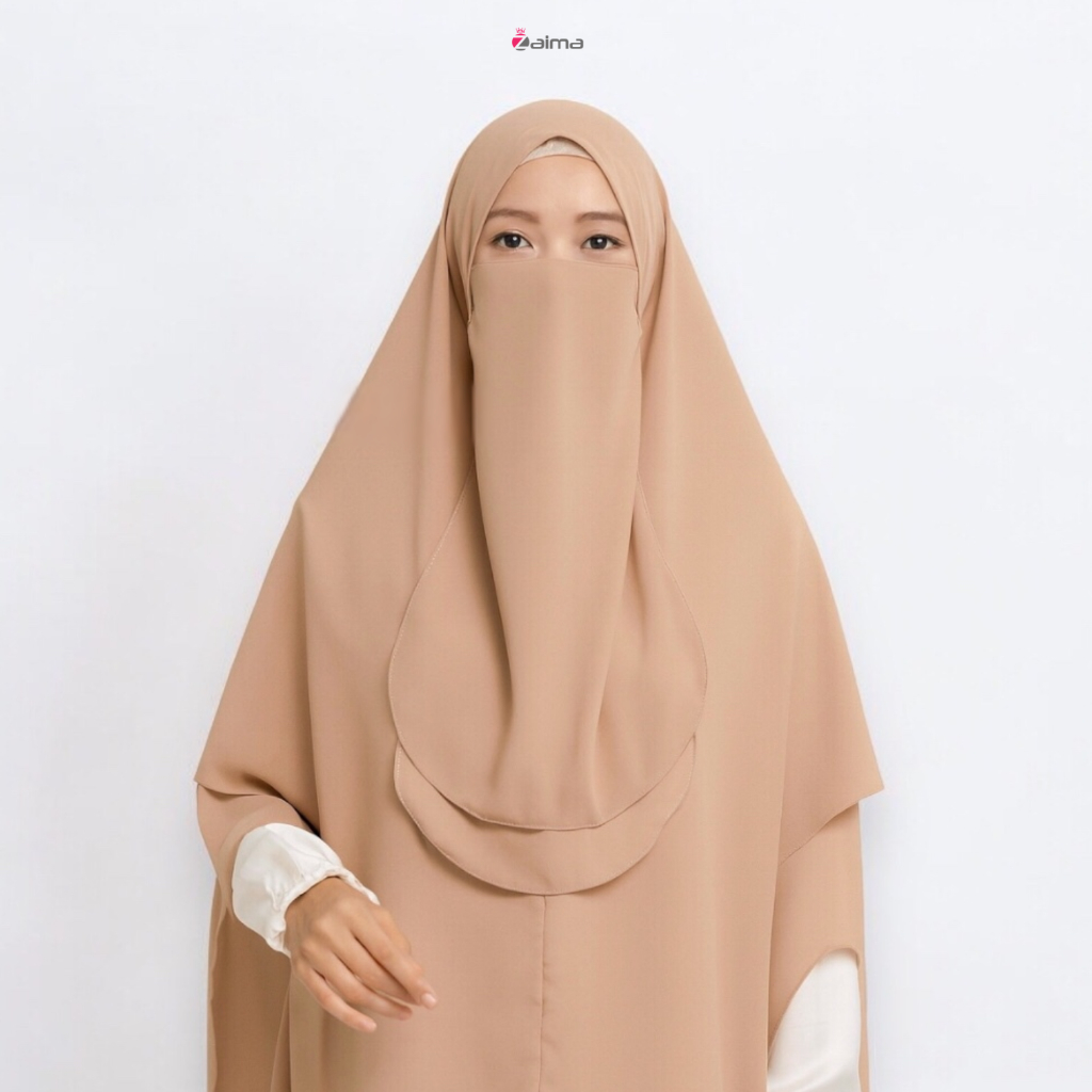 Khimar 2 Layer Haura Ceruti Babydoll Non Pad Jilbab Instan Syari Jumbo Free Cadar Tali