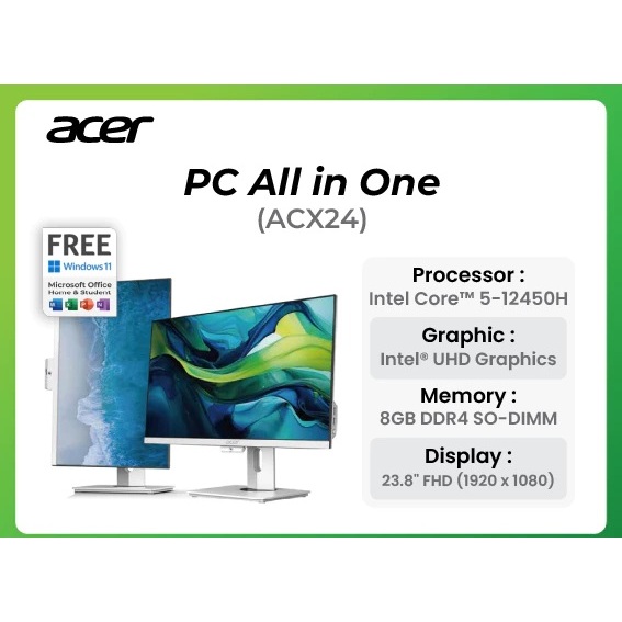 Jual PC AIO Acer ACX24 Core i5 12450H 8GB 512G Win11 OH24 FHD 24 inch ...