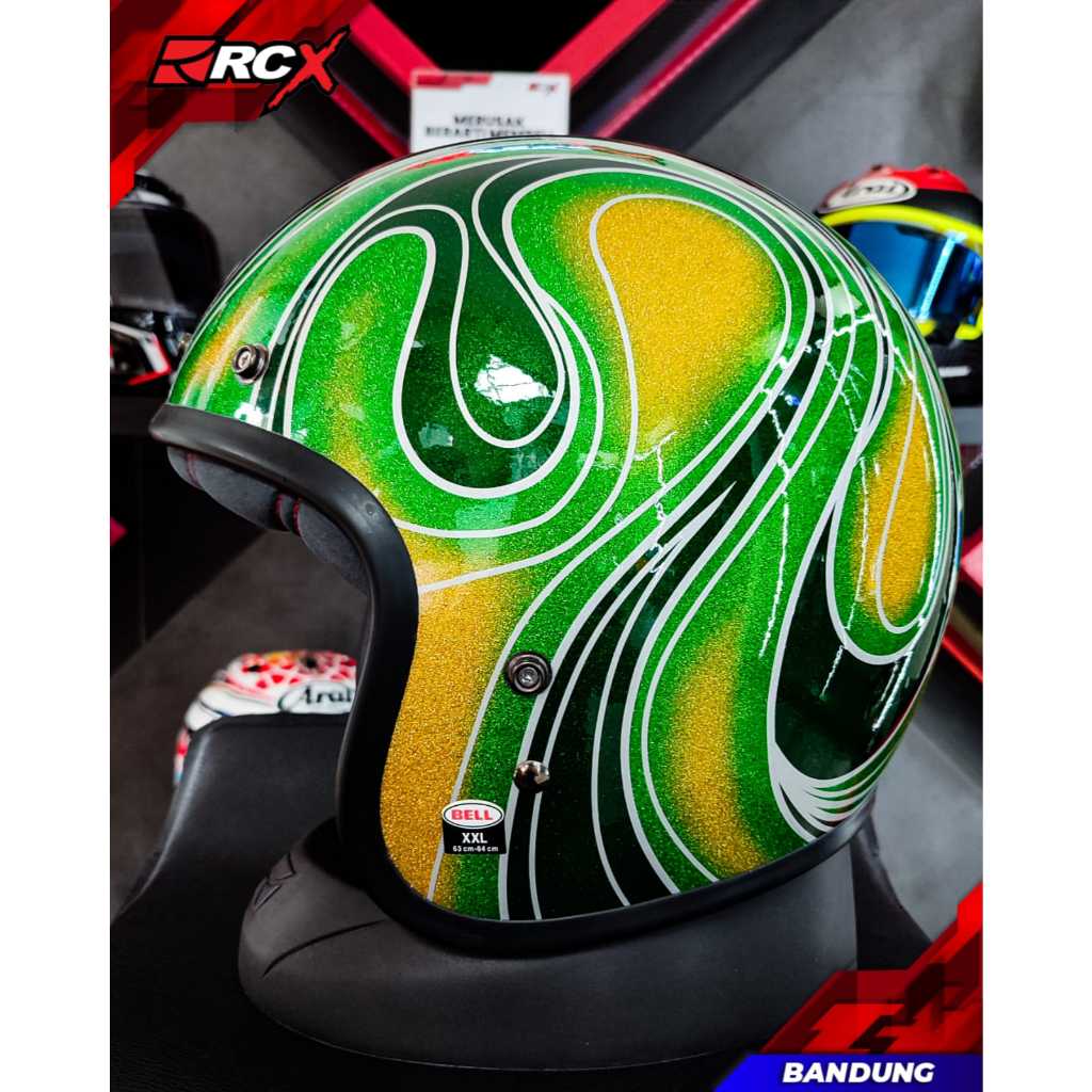 bell custom 500 chemical candy mean green helmet New 2020 DOT 3/4 Open Face Motorcycle Bike Mens  American Classic Motors original package with a low Jual Helm Bell Custom 500