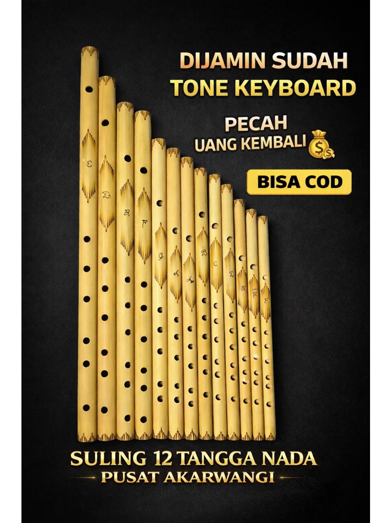 Jual SULING BAMBU SET 12 NADA (C,D,E,F,G,A,A#,C,D,E,F) SUDAH TONE ...
