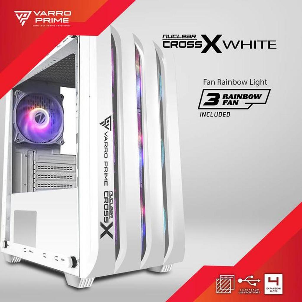 Varro Prime Nuclear Cross X Casing PC Gaming ATX White Free 3Fan RGB