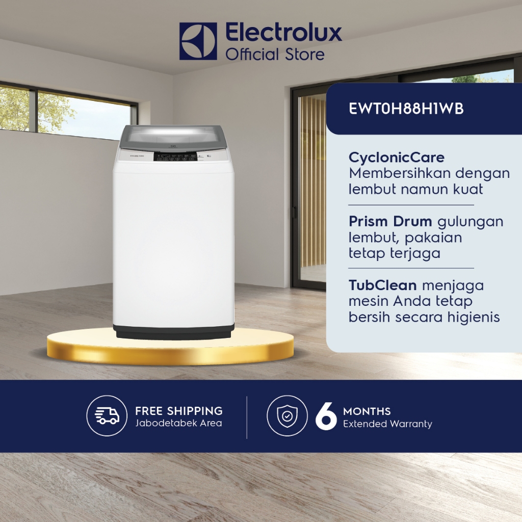 Electrolux Mesin Cuci Top Loading 10.5kg - Bedcover - Kapasitas Besar - Tub Clean - Garansi  10 Tahun Motor - EWT0H88H1WB