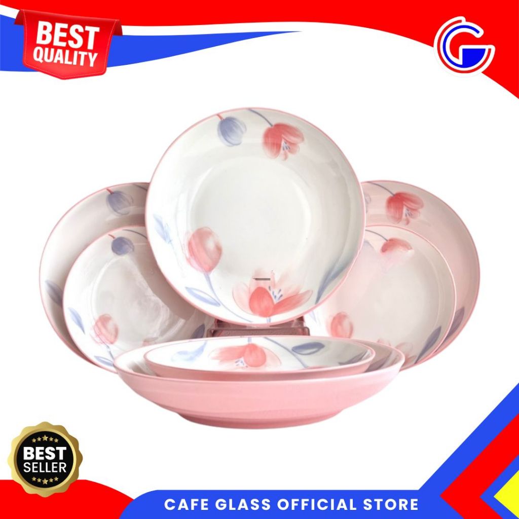 Piring Buah Keramik Motif Bunga Tulip Winston - Mangkok Keramik - Dinner Set Keramik