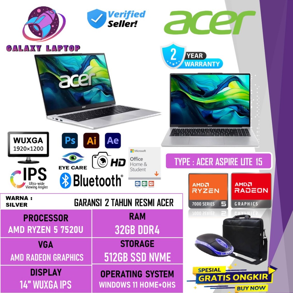 Jual Laptop Acer Aspire Lite 15 AL15 42P Amd Ryzen 5 7430U 8GB 512GB 15 ...