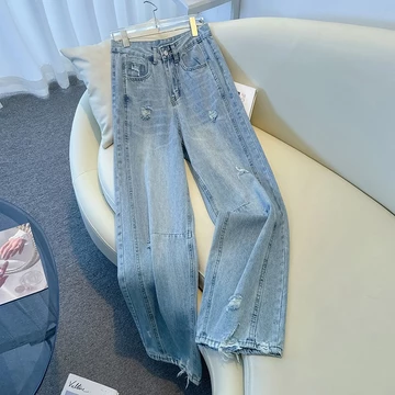 Elegan.Girl Bigsize Celana Panjang Wanita Jeans Retro High Waist Korean Style Highwaist Kulot
