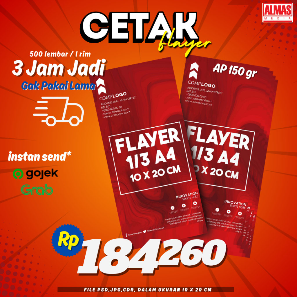 Jual cetak cepat brosur leaflet flayer 1\3 a4 ukuran 10 x 20 cm 150 ...