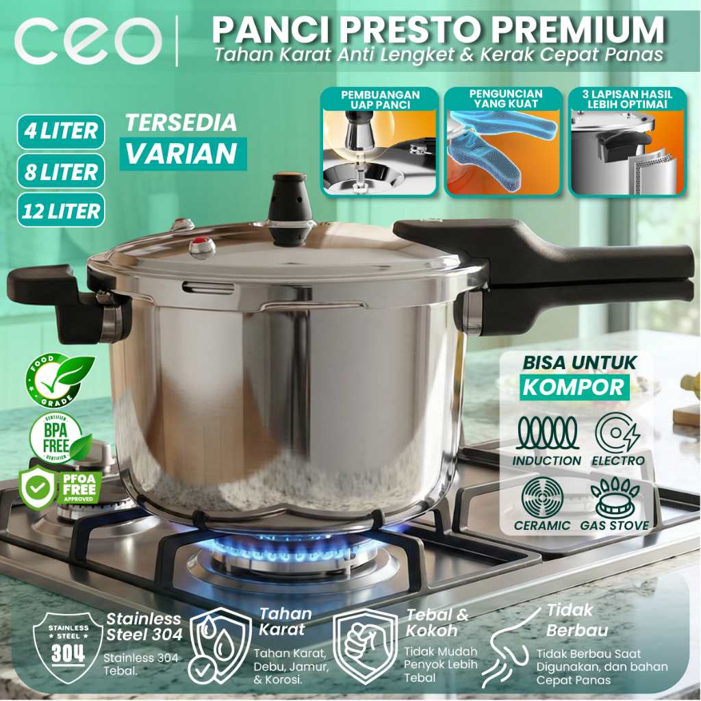 Jual CEO Panci Presto 4L/8L/12L Pressure Cooker Multifungsi Steamer ...