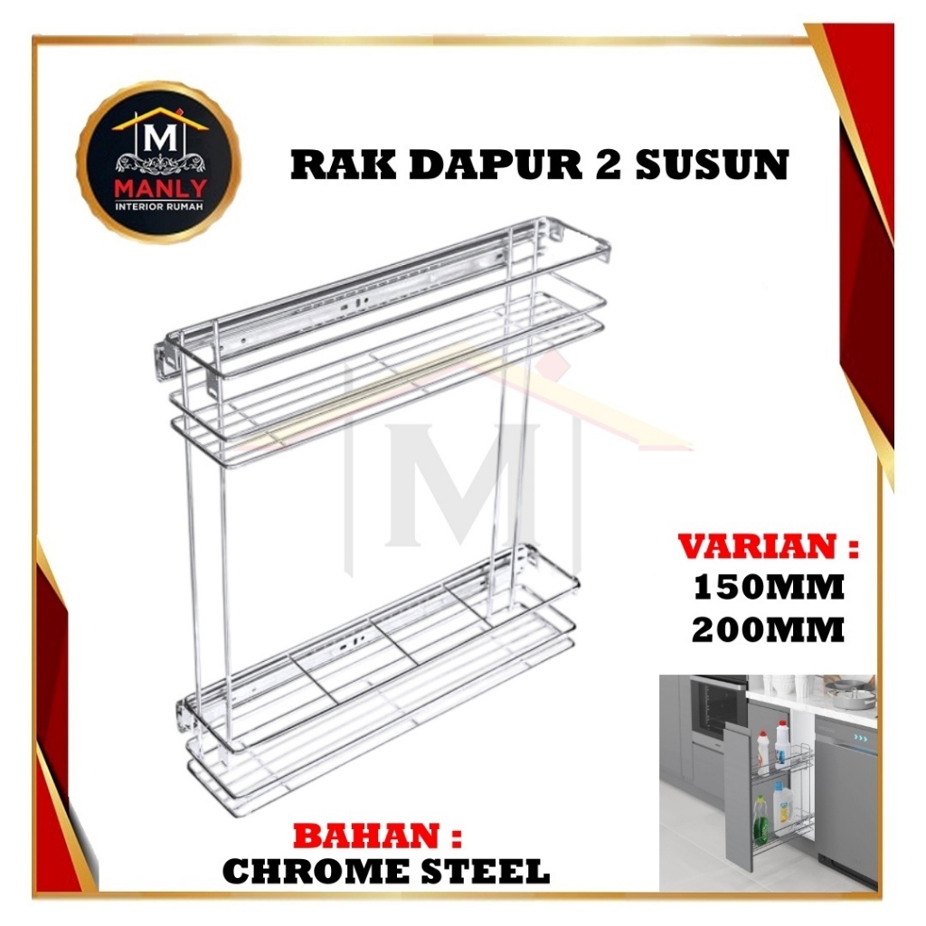 Jual Rak Botol Tarik Rel Samping 2 Susun Bumbu Gelas Dapur Kitchen Rak ...