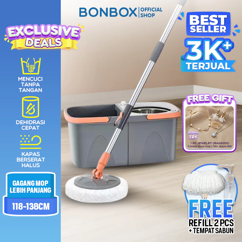 [READY] BONBOX PREMIUM Alat Pel Lantai 2in1 Ember Lepas Pasang DAPAT 2 REFILL + BOTOL SABUN Ember Terpisah Spin Mop Pembersih Lantai BCT50202