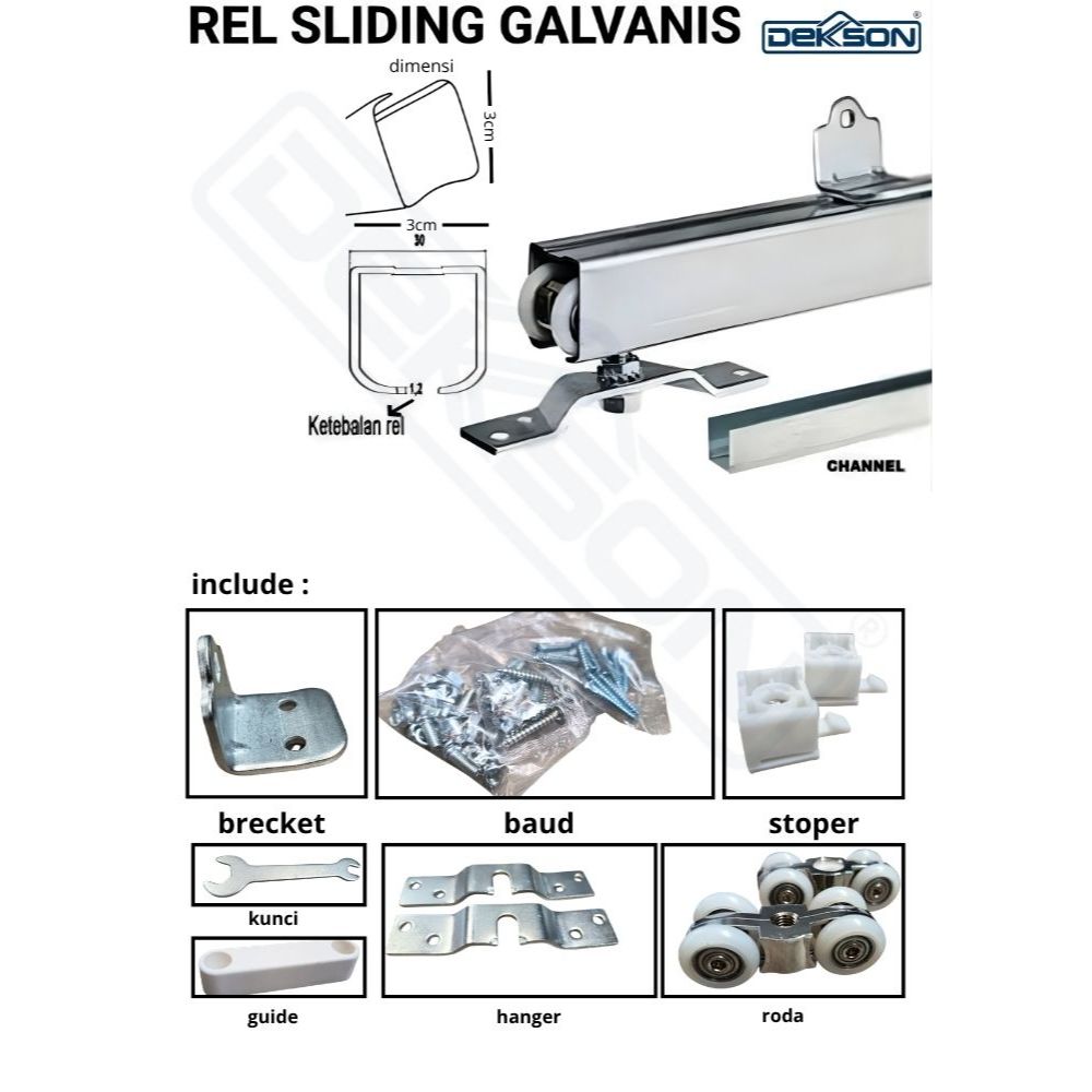 Jual Rel Sliding Door DEKKSON Besi Galvanis 100% Original Set Komplit ...