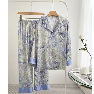 One Set Piyama Baju Tidur Wanita Baju Tidur Lengan Panjang Celana Panjang Bahan Satin Silk BTW