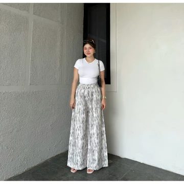 Everyday Pants Motif Abstrak Celana Panjang Wanita Baggy Kantor Kuliah Kulot Pinstripe Celana