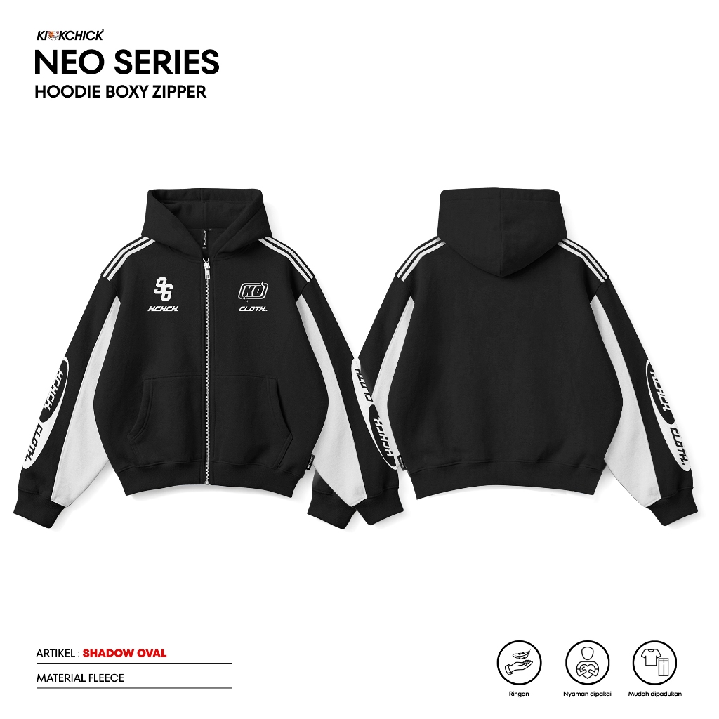 Jual Kickchick Hoodie Boxy Zipper Neo Shadow Oval Black White | Jaket ...