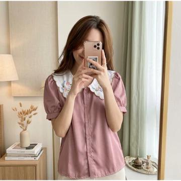 Cottonbells Kenzyra Top Atasan Casual Kerja Korea Fashion Baju Blouse Lengan Pendek Wanita