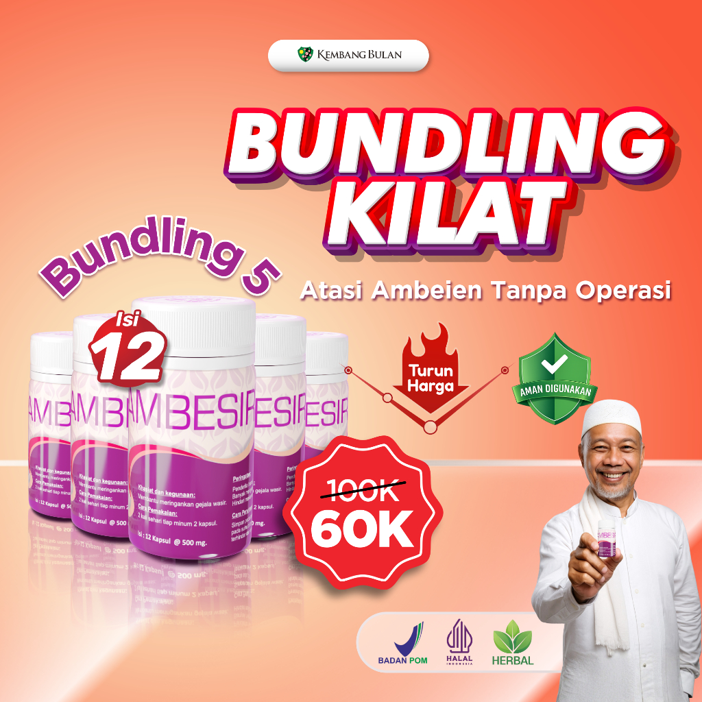 BUNDLING KILAT 5 BOTOL‼️Kembang Bulan Ambesir isi 12 kapsul - Obat Herbal Daun Ungu Wasir Ambeien Paling Ampuh Original