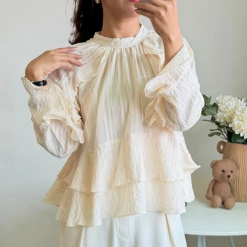 Karin Top Blouse Wanita Korea Ruffle Lengan Panjang E.269