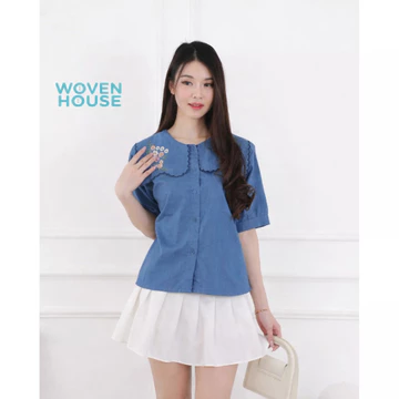 Osienaya Top Blouse Linen Flower Atasan Kemeja Katun Bordir Bunga Lengan Pendek