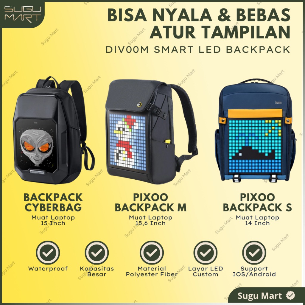 Jual Smart Backpack Pixel Art LED Waterproof | Tas Ransel Led ...