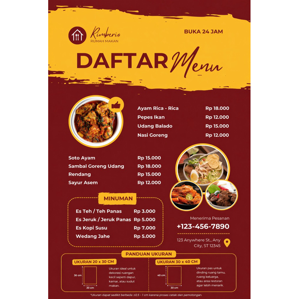 Jual cetak poster dinding menu makanan bahan mdf free custom | Shopee ...