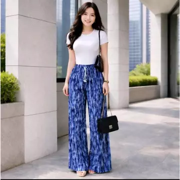 Everyday Pants Motif Abstrak Celana Panjang Wanita Baggy Kantor Kuliah Kulot Pinstripe Celana